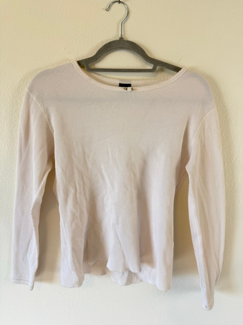 High Sierra Y2K Babydoll Waffle Knit Rose Detail White Longsleeve Sz M Ruffle
